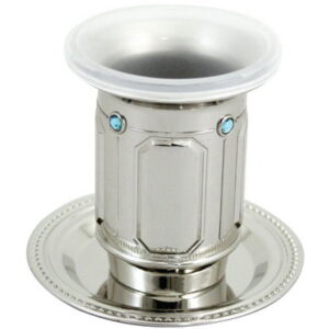 גביע קידוש ניקל "מעויינים" משובץ באבנים עם תחתית 9 ס"מ