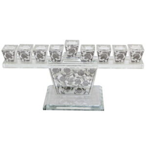 חנוכיה קריסטל מהודרת עם פלקטה רימונים 13*27 ס"מ