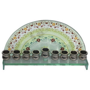 חנוכיה זכוכית רימונים גווני חום 14*23 ס"מ