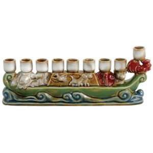 חנוכיה קרמיקה לילדים תיבת נח 20 ס"מ