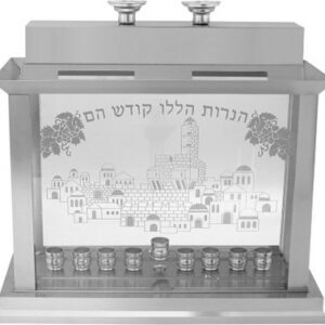 חנוכיה קישוטית צבע כסף "המקדש" 37x28 ס"מ