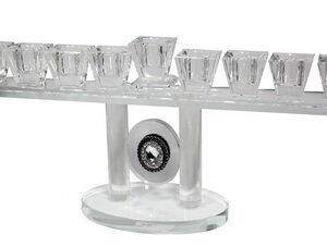 חנוכיית קריסטל "משובץ" עגיל לבן 14x33 ס"מ